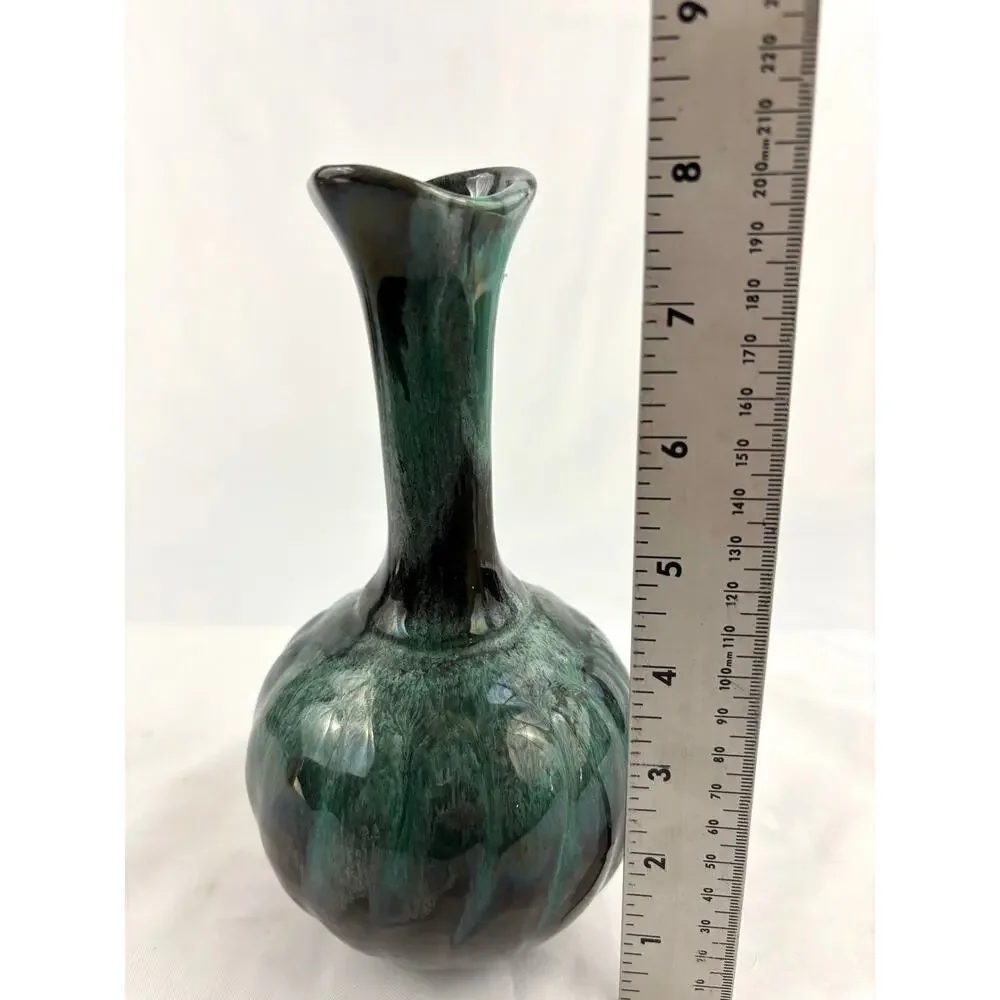 Vintage Blue Mountain Glazed Pottery Bud Table Vase‎ 8" Green Blue - Picture 10 of 15
